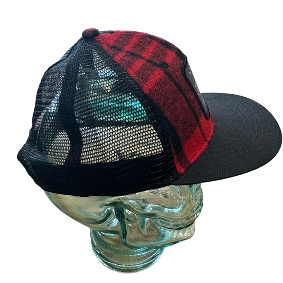Red & Black Flannel W/Black Mesh Back Trucker Hat - Picture 3 of 6